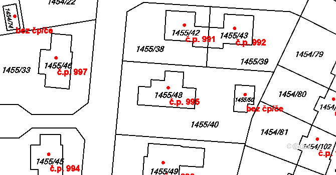 Černice 995, Plzeň na parcele st. 1455/48 v KÚ Černice, Katastrální mapa