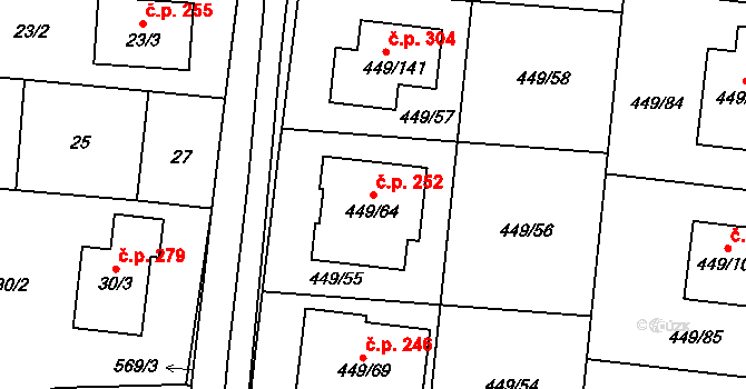 Bystrovany 252 na parcele st. 449/64 v KÚ Bystrovany, Katastrální mapa