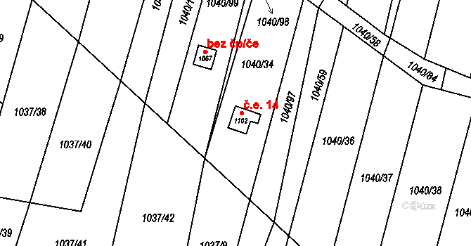 Rynholec 14 na parcele st. 1102 v KÚ Rynholec, Katastrální mapa
