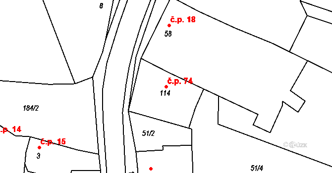 Bojanovice 74, Zlobice na parcele st. 114 v KÚ Bojanovice u Zlobic, Katastrální mapa
