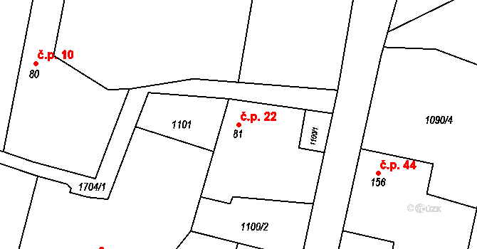 Karlov-Nepomuk 22, Dražíč na parcele st. 81 v KÚ Dražíč, Katastrální mapa