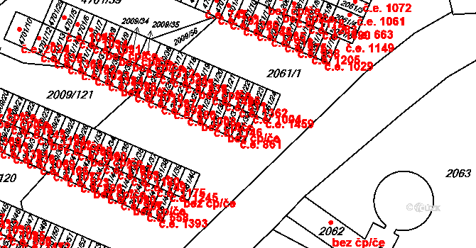Chomutov 861 na parcele st. 2061/32 v KÚ Chomutov I, Katastrální mapa