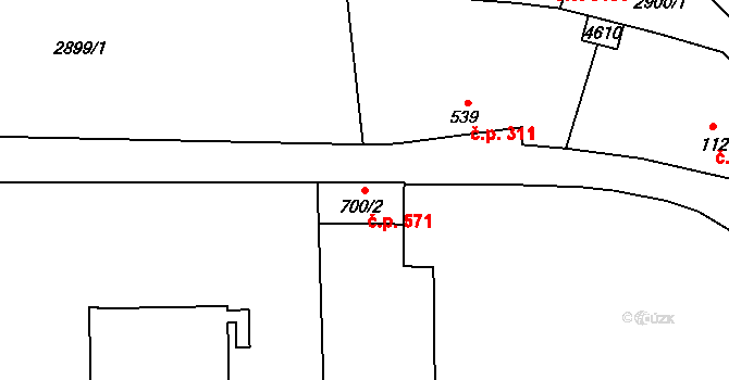 Zlín 571 na parcele st. 700/2 v KÚ Zlín, Katastrální mapa