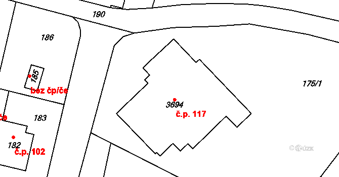 Ocmanice 117 na parcele st. 3694 v KÚ Ocmanice, Katastrální mapa