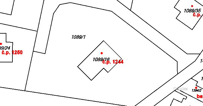 Lyžbice 1244, Třinec na parcele st. 1089/16 v KÚ Lyžbice, Katastrální mapa