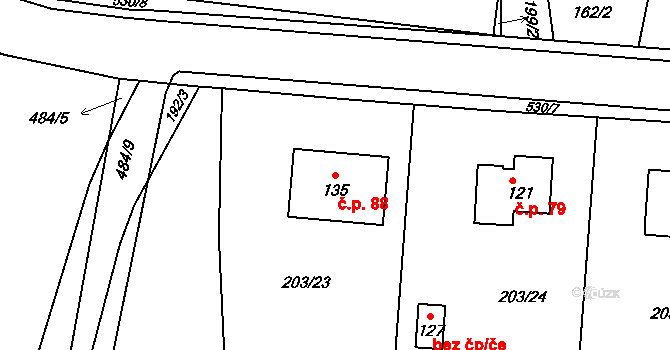 Borek 88 na parcele st. 135 v KÚ Borek, Katastrální mapa