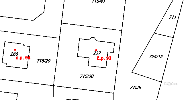 Vystrkov 93 na parcele st. 237 v KÚ Vystrkov u Humpolce, Katastrální mapa