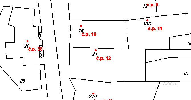 Kožichovice 12 na parcele st. 21 v KÚ Kožichovice, Katastrální mapa