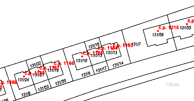 Černice 1164, Plzeň na parcele st. 131/15 v KÚ Černice, Katastrální mapa