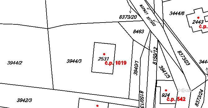 Velké Karlovice 1019 na parcele st. 2531 v KÚ Velké Karlovice, Katastrální mapa