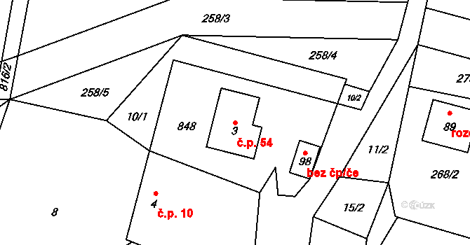 Kalhov 54 na parcele st. 3 v KÚ Kalhov, Katastrální mapa