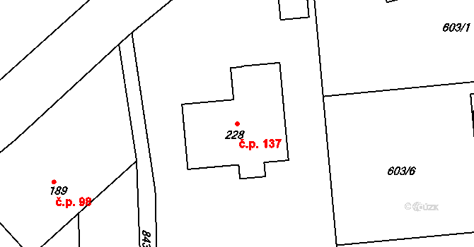 Vysoká Srbská 137 na parcele st. 228 v KÚ Vysoká Srbská, Katastrální mapa