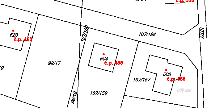 Srch 455 na parcele st. 504 v KÚ Srch, Katastrální mapa