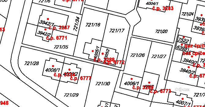 Zlín 6772 na parcele st. 4005/2 v KÚ Zlín, Katastrální mapa