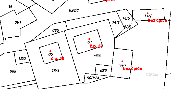 Děpoltice 37, Dešenice na parcele st. 61 v KÚ Děpoltice, Katastrální mapa