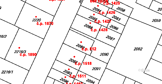 Předměstí 512, Litoměřice na parcele st. 2089 v KÚ Litoměřice, Katastrální mapa