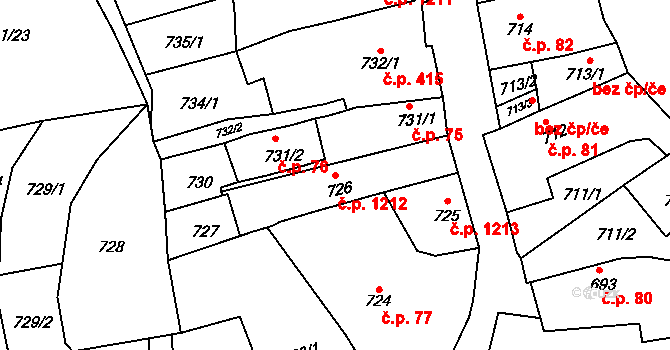 Předměstí 1212, Litoměřice na parcele st. 726 v KÚ Litoměřice, Katastrální mapa