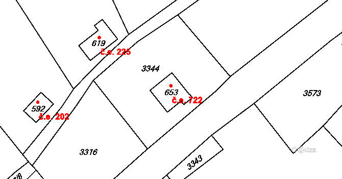 Zbirohy 722, Koberovy na parcele st. 653 v KÚ Besedice, Katastrální mapa