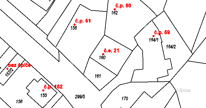 Hlízov 21 na parcele st. 160 v KÚ Hlízov, Katastrální mapa