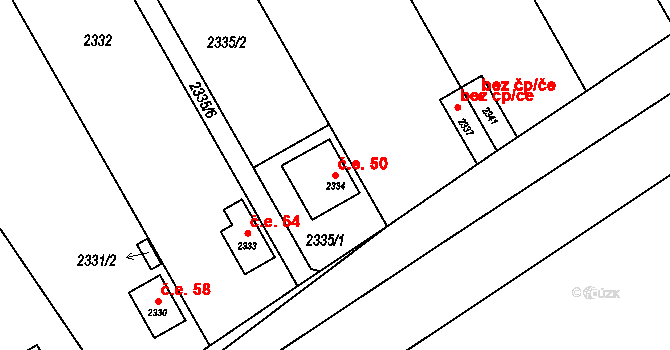 Strkov 50, Planá nad Lužnicí na parcele st. 2334 v KÚ Planá nad Lužnicí, Katastrální mapa
