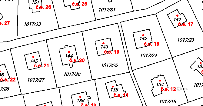Kobylníky 19, Chotilsko na parcele st. 143 v KÚ Prostřední Lhota, Katastrální mapa