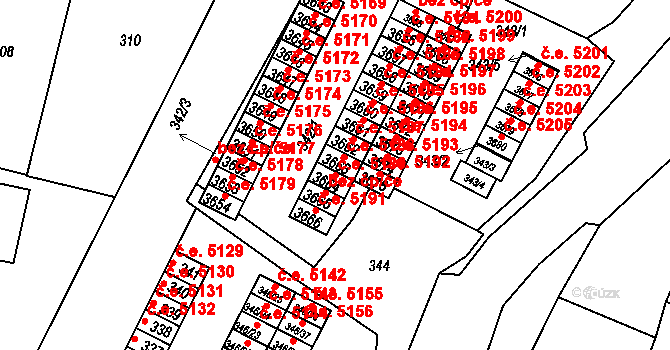 Kamenice nad Lipou 5189 na parcele st. 3664 v KÚ Kamenice nad Lipou, Katastrální mapa