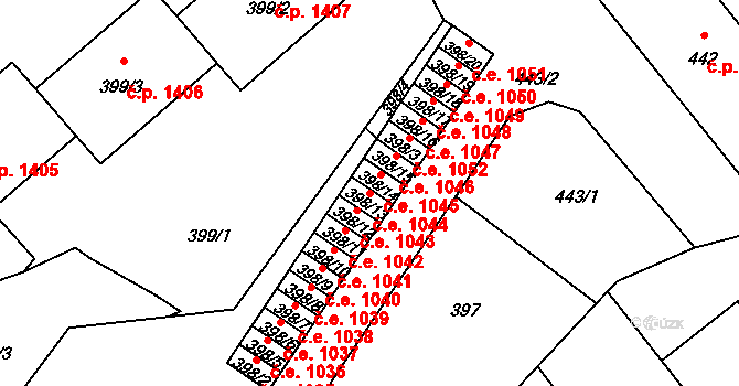 Děčín I-Děčín 1044, Děčín na parcele st. 398/13 v KÚ Děčín, Katastrální mapa