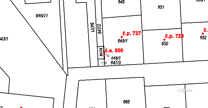 Moravský Krumlov 500 na parcele st. 647/4 v KÚ Moravský Krumlov, Katastrální mapa