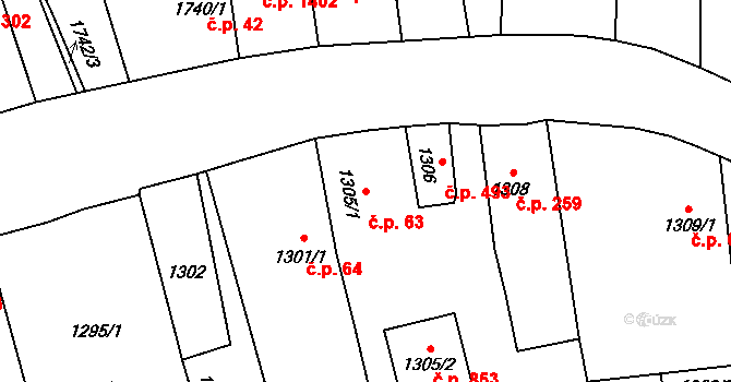 Kylešovice 63, Opava na parcele st. 1305/1 v KÚ Kylešovice, Katastrální mapa