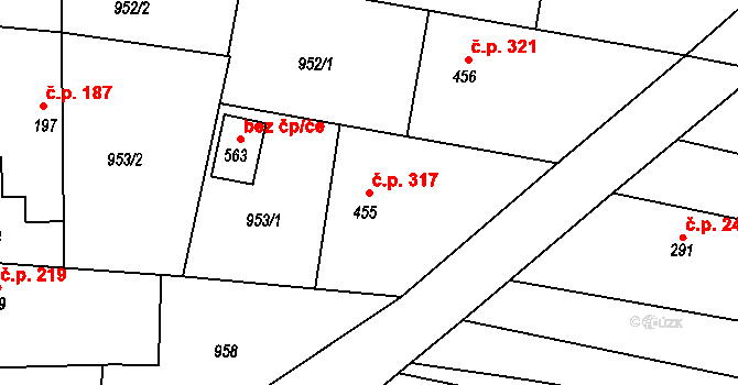 Sepekov 317 na parcele st. 455 v KÚ Sepekov, Katastrální mapa