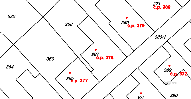 Měřín 378 na parcele st. 367 v KÚ Měřín, Katastrální mapa