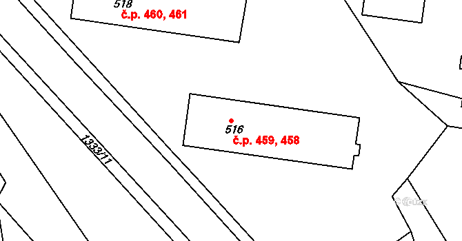 Plesná 458,459 na parcele st. 516 v KÚ Plesná, Katastrální mapa