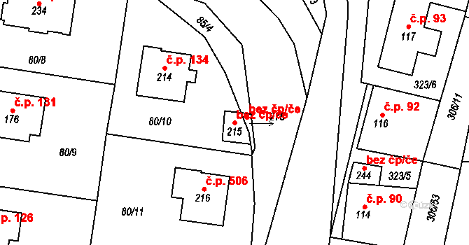 Tuchoměřice 39605361 na parcele st. 215 v KÚ Tuchoměřice, Katastrální mapa