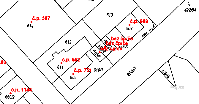 Plzeň 40255361 na parcele st. 610/2 v KÚ Doubravka, Katastrální mapa