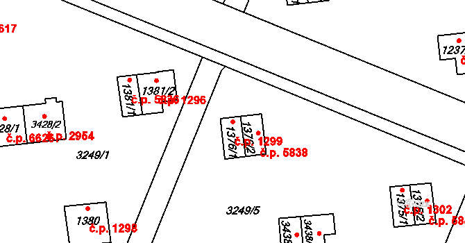 Zlín 1299 na parcele st. 1376/1 v KÚ Zlín, Katastrální mapa