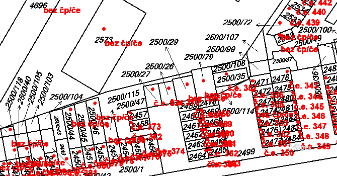 Hustopeče 370 na parcele st. 2500/26 v KÚ Hustopeče u Brna, Katastrální mapa