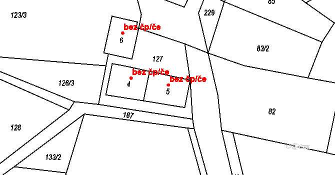 Herálec 47274361 na parcele st. 5 v KÚ Kocanda, Katastrální mapa