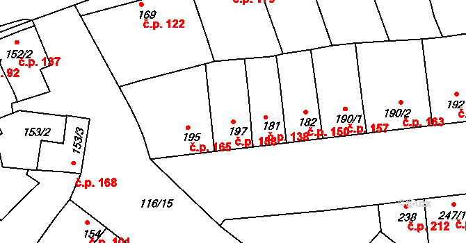 Kvačice 158, Uherský Ostroh na parcele st. 197 v KÚ Kvačice, Katastrální mapa