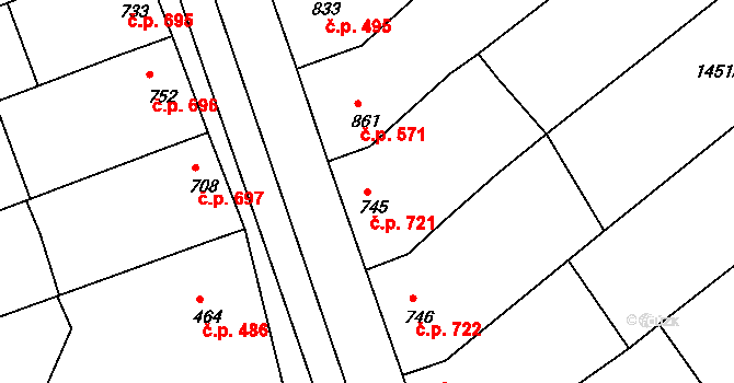 Ostrožské Předměstí 721, Uherský Ostroh na parcele st. 745 v KÚ Ostrožské Předměstí, Katastrální mapa