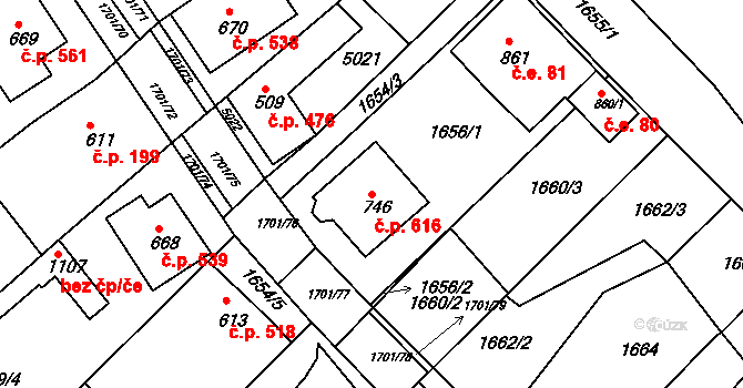 Boršice 616 na parcele st. 746 v KÚ Boršice u Buchlovic, Katastrální mapa
