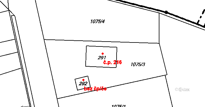 Litohoř 216 na parcele st. 291 v KÚ Litohoř, Katastrální mapa