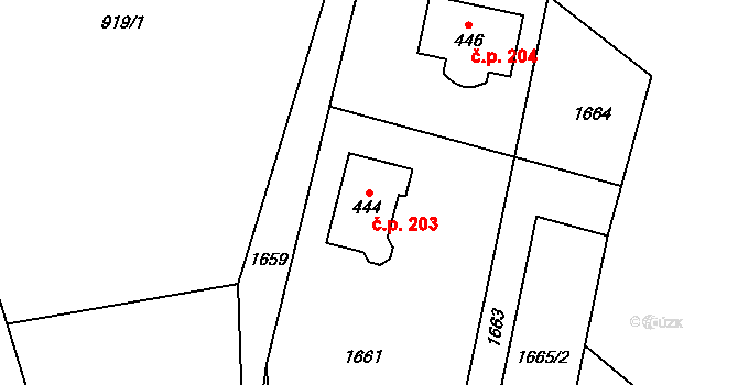 Choustníkovo Hradiště 203 na parcele st. 444 v KÚ Choustníkovo Hradiště, Katastrální mapa
