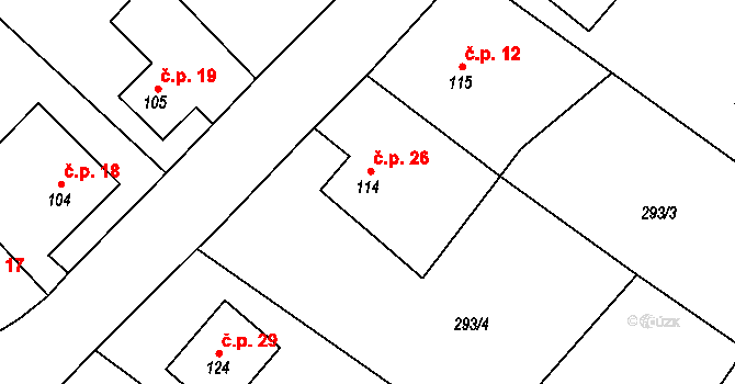 Dubová 26, Miřetice na parcele st. 114 v KÚ Havlovice u Miřetic, Katastrální mapa