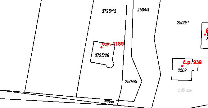 Řevnice 1189 na parcele st. 3725/26 v KÚ Řevnice, Katastrální mapa