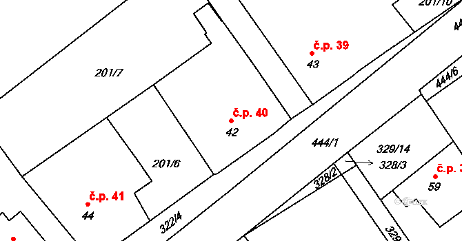 Kunčí 40, Slatiňany na parcele st. 42 v KÚ Kunčí, Katastrální mapa