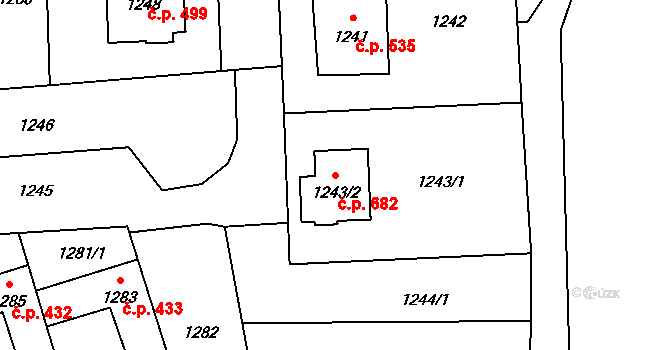 Postřelmov 682 na parcele st. 1243/2 v KÚ Postřelmov, Katastrální mapa
