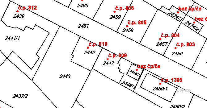 Třešť 809 na parcele st. 2447 v KÚ Třešť, Katastrální mapa