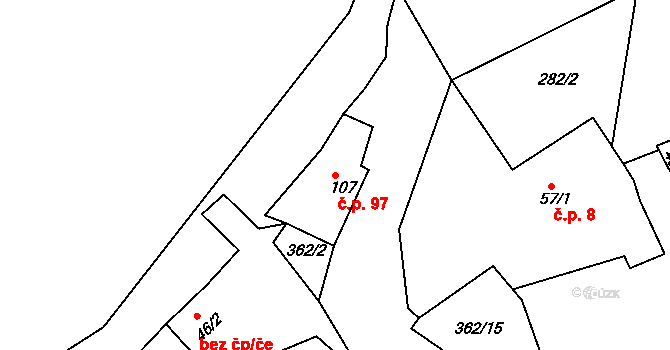 Dolní Bělá 97 na parcele st. 107 v KÚ Dolní Bělá, Katastrální mapa