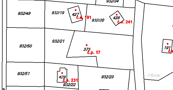 Pyskočely 17, Vlkančice na parcele st. 373 v KÚ Vlkančice, Katastrální mapa