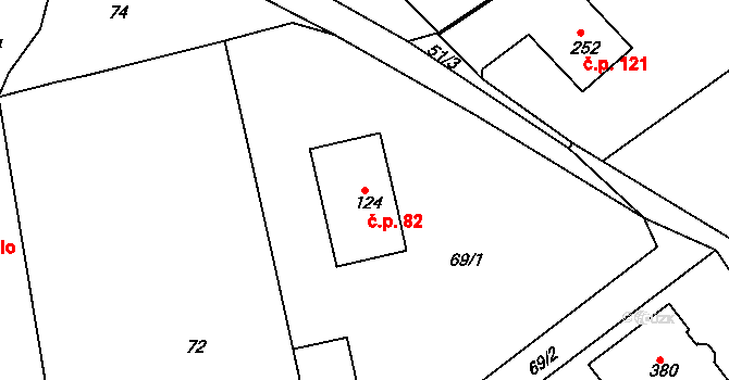 Mlékojedy 82, Neratovice na parcele st. 124 v KÚ Mlékojedy u Neratovic, Katastrální mapa